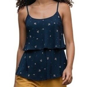 🆕 CABI Navy Blue Floral Tiered Adjustable Straps Camisole Top EUC Size XS